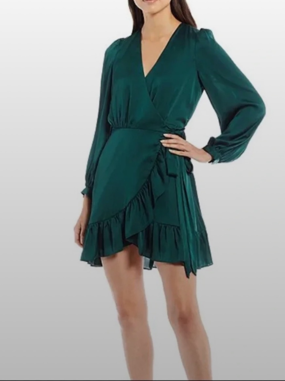 Gianni Bini OLIVIA Long Sleeve Forest Wrap Ruffle Dress